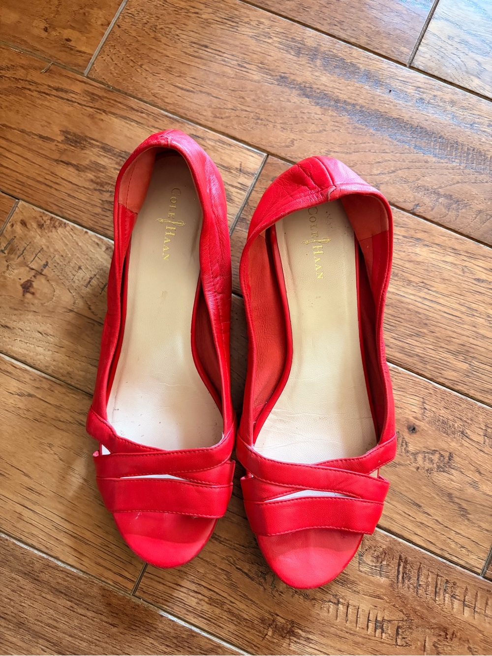 Cole Haan x Nike Air Bright Red Leather Peep-Toe Wedges Sz 8